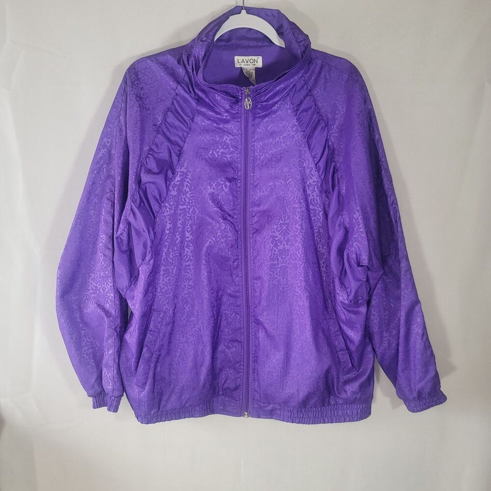 Vintage 80s 90s Lavon Cheerful Corp Purple Damask Jacquard Windbreaker Jacket XL
